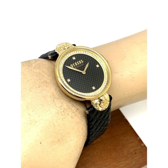 Versus by Versace Women\'s Watch VSPZU0221 Black Dial Gold Case Leather Band